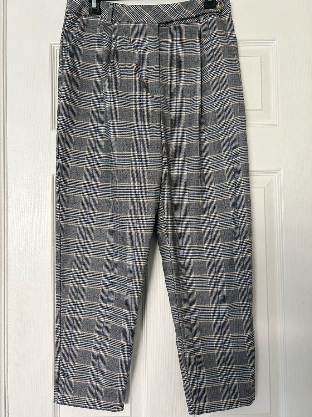 Topshop Plaid High Rise Pleated Tapered Trousers Pants US 8